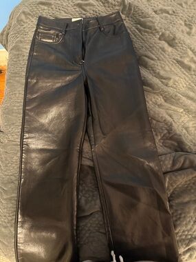 Aritzia Black Faux Leather Straight-Leg Pants